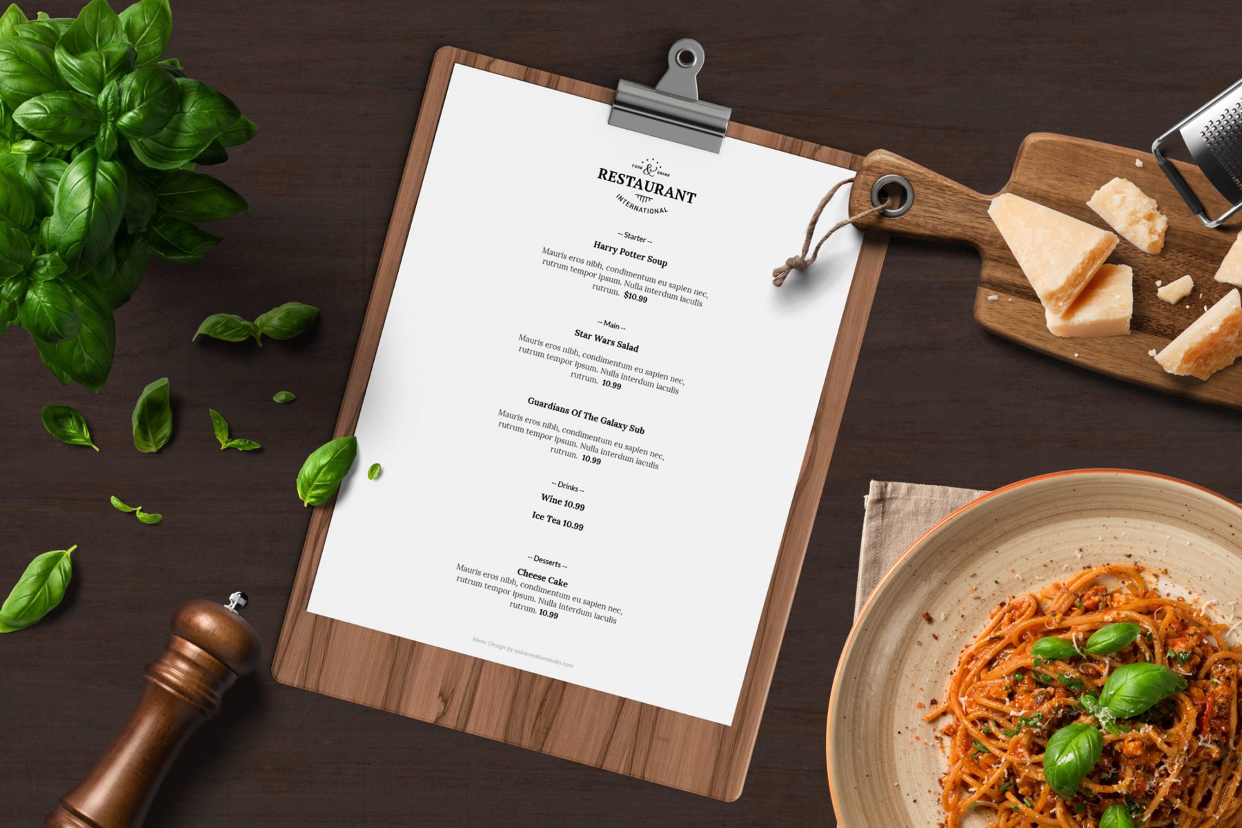 dining menu example- editable restaurant marketing plan