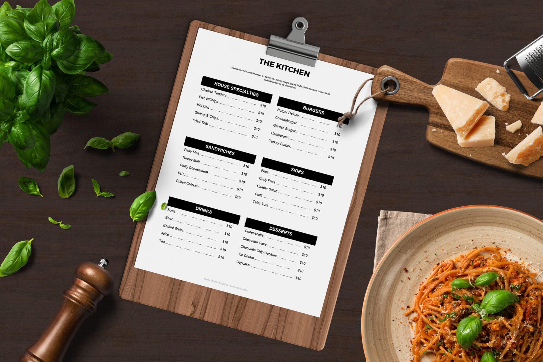 restaurant consulting- editable dining menu
